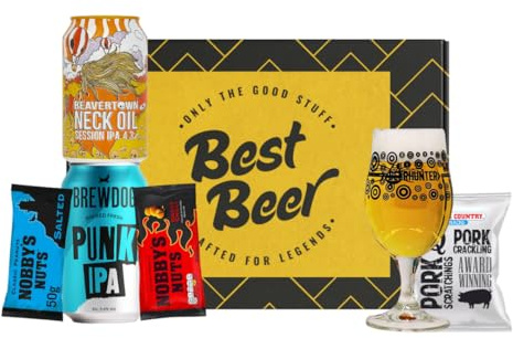 Craft Beer Gift Set with Beavertown & Brewdog - Premium Pub Snacks & Beer Glass – Gift for Men, Boyfriend or Dad – Ideal Birthday, Christmas or Father's Day Present
