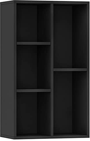 vidaXL Sideboard Bücherregal, Bücherschrank mit 5 Fächern, Wandregal Standregal für Wohnzimmer, Regal Büroregal Aktenregal, Schwarz Holzwerkstoff