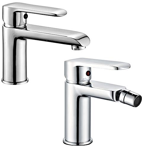 Miscelatore Rubinetto Bidet Cromato + Miscelatore Rubinetto Lavabo Cromato per Bagno Casa