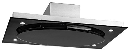 Klarstein Secret Service Black Edition - Hotte aspirante de plafond, 110 cm,800m³/h,3 niveaux,Panneau de commande tactile,Éclairage via 4 LEDs,Timer,4X filtres à graisse, Inox brossé, Noir
