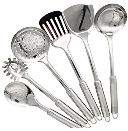 Abcsea 6-teiliges Küchenzubehör-Set, Kochlöffel, Pfannenwender, Edelstahl, Küchenutensilien