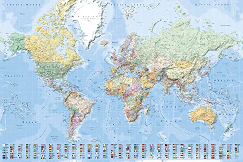 Landkarten - Weltkarte englisch World Map - Poster Druck 1:45 Mio., 91,5x61cm + 1 Ü-Poster der Grösse 61x91,5cm