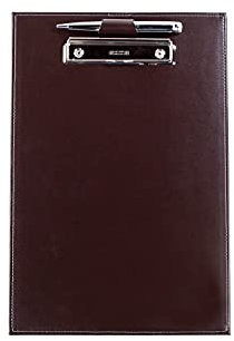 DELMON VARONE - Klemmbrett Mappe DIN A4 Cambridge Top Grain Leder Braun - Echtleder Klemmbrettmappe mit Blockklemme & Stiftehalter - Businessmappe personalisiert mit Logo, Name oder Gravur