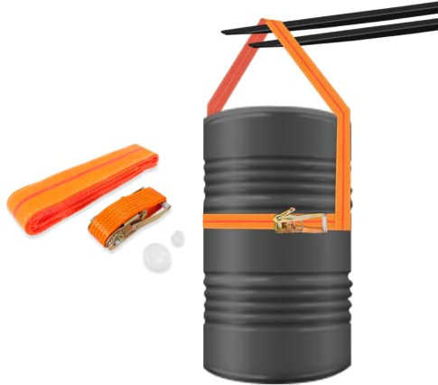 JALMATECH Drum Handling Sling - 55 Gallon, Adjustable, Barrel Lifting, Web Sling, Handles up to 1000 LBS, Vertical Capacity, Ideal for Fork Lift Truck, Hoist, Complete with 2 White Bung Caps…