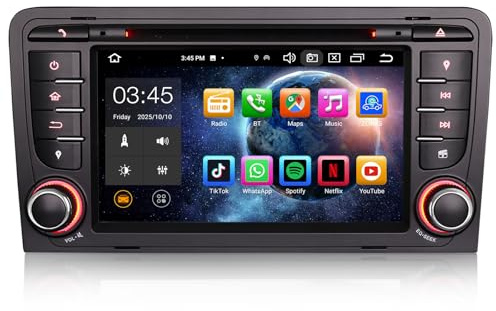 Erisin 7 Zoll 8-Kern 4GB+64GB Android 11 Autoradio mit GPS Navi CD Player Für Audi A3 S3 RS3 RNSE-PU WiFi Bluetooth A2DP Wireless CarPlay Android Auto DAB+ OBD2 RDS Canbus FM 4G DSP TPMS Radio DVB-T2