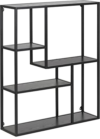 AC Design Furniture Jörn asymmetrisk vägghylla med 4 hyllor, H: 91 x B: 75 x D: 20 cm, svart askutseende/svart, trä/metall, 1 st.