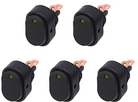 WANGCL 5 x wasserfester LED-beleuchteter Kippschalter, 12 V, Ein-/Aus-Wippschalter, Kipptasten, 3 Pins für Auto, Boot, LKW, ASW-20D Gelb