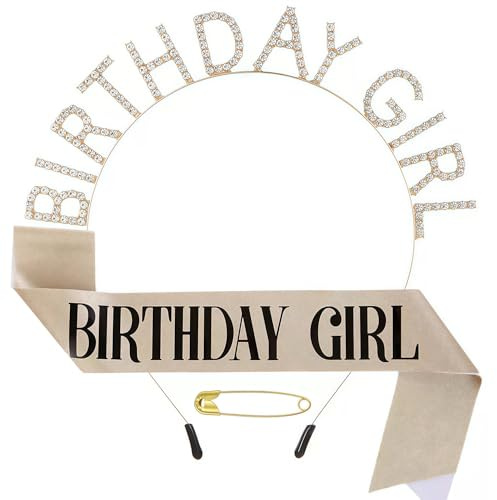 GUO-YING Gold Geburtstagskrone Geburtstags SchäRpe Prinzessin Krone Glitzer Geburtstag Mädchen Schärpe & Strass Tiara Kit für Geburtstag Geschenk Party Zubehör und Dekorationen (Gold)