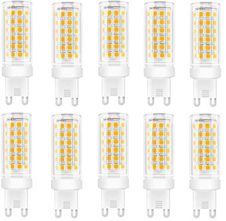 Jiotouhu LED-Leuchtmittel G9, 9W,(entspricht 85 W Halogenlampen), G9 LED-Leuchtmittel warmweiß 3000 K, ohne Flackern, 360 Grad Winkel, AC 110 – 240 V, 10 Stück