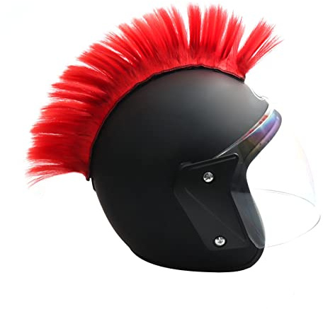 PAXLAMB Hjälm Mohawk peruker peruk hårlappar för cykel motorcykel cykling skotrar polo skidåkning snowboard cosplay kostym (röd)
