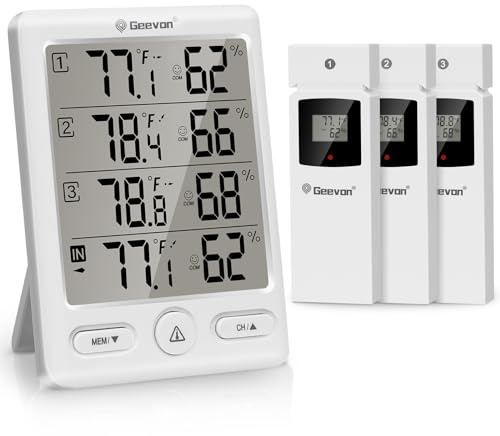 Geevon Indoor Outdoor Thermometer Wireless with 3 Remote Sensors, Temperature Humidity Monitor for Home with Comfort Indicator, Temp Alarm, Digital Hygrometer Thermometer Battery Powered