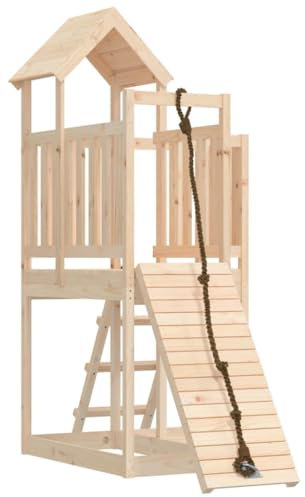 vidaXL Spielturm, Klettergerüst mit Kletterwand, Kinder Kletterturm mit Holzdach, Spiel-Zubehör für Garten, Holz Spielplatz Spielhaus, Massivholz Kiefer