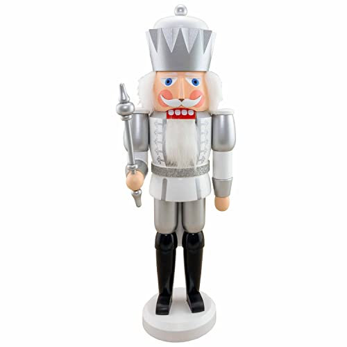 Seiffener Volkskunst | Nussknacker Figur König Exclusiv | 38 cm | Original erzgebirgische Volkskunst | weiß-Silber