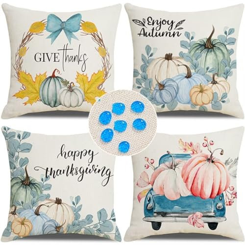 Wasserdicht Kissenbezug 45x45cm/18x18in, 4er Set Dekorativ Outdoor Kissenhülle Herbst Deko Sofakissen Couchkissen Leinen Zierkissenbezüge für Sofa Wohnzimmer Balkon Garten Auto ZC-19