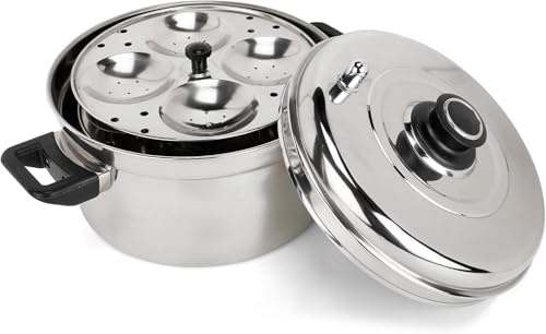 Stainless Steel Idli Maker, 4 to 6 Tier Cooker, 16-24 Plates, Induction Compatible (16 Idli Cooker - 4 Tier)