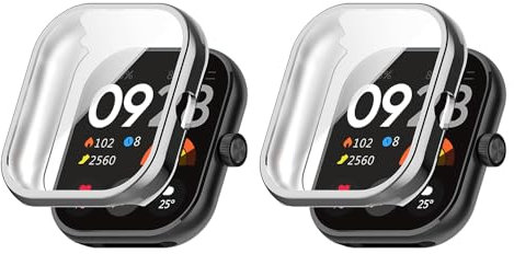 TIMEYUE Funda para Xiaomi Redmi Watch 4 con Protector de Pantalla, [Paquete de 2] [Antiarañazos] Funda de TPU Blando Electrochapado para Redmi Watch 4-Plata