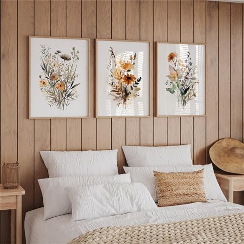 Herfair 3er Blumen Vintage Poster Set Bilder, Pflanze Leinwand Wandbilder, Poster & Kunstdrucke Ohne Rahmen Kunstposter für Schlafzimmer