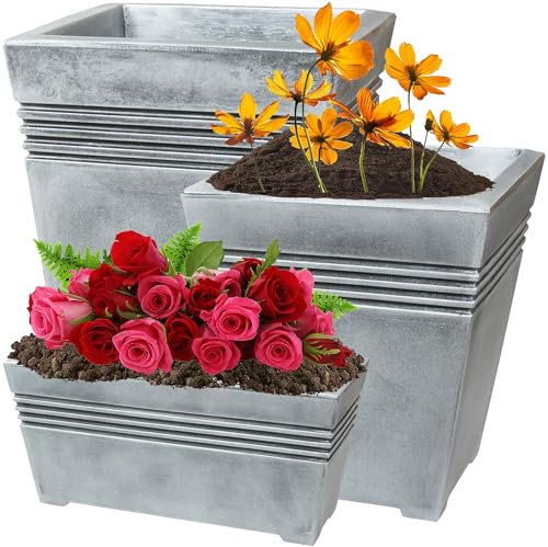 STORM TRADING GROUP Garden Planters Grey Venice Trough, Square or Tall Flower Planters Ideal For Office, Home, Balconies, Gardens, Greenhouses & Patios (2, Trough Venice Planter)