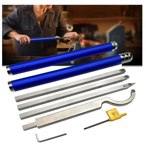Meißel Hartmetall-Holzdrehwerkzeuge, Drehwerkzeuge, Hollower, rauer, Detailer, Finisher, 4 Stück Stange + 2 Stück austauschbarer Aluminium-Allo-Griff Schnitzmeissel