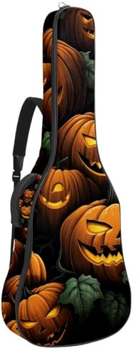 Gitarrentasche für Akustikgitarre mit zwei Taschen, Halloween-Kürbis-Dekor, 8 wasserabweisend, doppelt verstellbarer Schultergurt, Gitarrentasche, Halloween-Kürbis-Dekoration, 42.9x16.9x4.7 in,