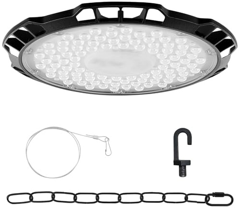 wowspeed 500W LED Werkstatt Deckenleuchte - 6500K 50000LM LED Hallenstrahler, IP65 Wasserdichte Werkstattbeleuchtung mit Aufhängekette und Haken, Led Garagenleuchte für Fabriken, Garage, Lagerhaus