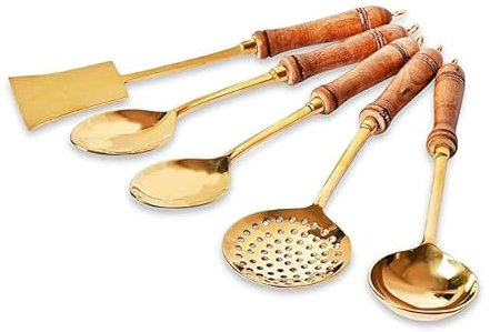 Brass Utensils, Spoon Set of 5, Serving Kitchen Tools, Spatula, Ladle, Cooking Spoon, Kitchen Gadgets, Christmas Hamper - AUTHENTIC HUB