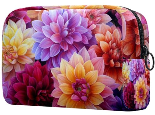 Sacs À Cosmétiques pour Femmes Fleurs De Dahlia Colorées Trousse De Maquillage Trousse De Toilette De Voyage Organisateur De Cosmétiques