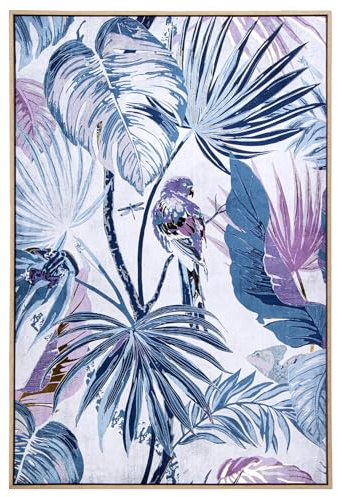 CUADRO LIENZO MARCO MADERA NATURAL 80X120CM FLORES Y PAJARO_EXT:82,6X4,3X122,6CM