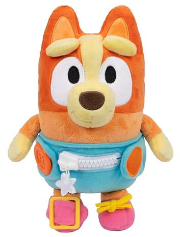 Dress & Play Baby Bingo Bluey Plysch, knapp, dragkedja, spänne och slips, lära dig klä dockor för småbarn i åldrarna 3+, finmotoriska färdigheter baby dragkedja leksak