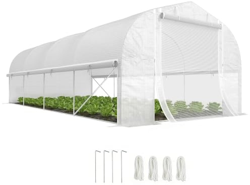 Outsunny 6 x 3 x 2m Walk-in Polytunnel Greenhouse 8 Mesh Windows White | Zipped Roll Up Sidewalls, Mesh Door, Tunnel Warm House Tent, PE Cover, Complimentary Plant Labels and Gloves
