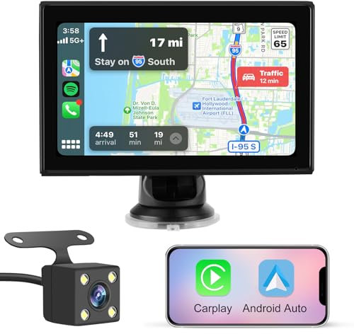 Hexinex Carplay Voiture avec Carplay sans Fil Android Auto,7 Pouces Ecran Tactile, avec Bluetooth/GPS/FM/AUX/Lien Miroir/Caméra de recul