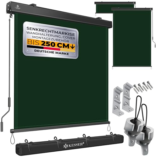KESSER® Senkrechtmarkise 200x250cm Außenrollo Handkurbelmechanismus Balkonrollo Sonnen-und Sichtschutz Beschattung Sonnenschutz mit Kurbel Markisenkasten Balkon & Terrasse inkl Montageset & Abdeckung