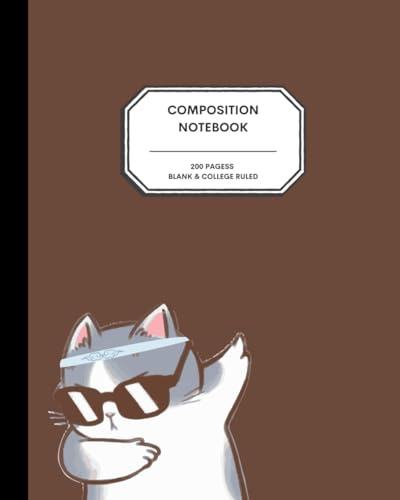8x10 Composition Notebook - 200 Alternating Blank and College Ruled Pages - Dabbing KittyCat Notebook Journal in Chocolate Mousse Brown for Preteens, Teens and Adults