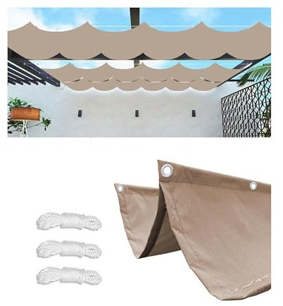 Vela Ombreggiante a Onda Retrattile 4x3M Tenda da Sole per Esterno Vele Ombreggianti Impermeabile Telo Parasole con Fune Occhiellato Protezione UV Tenda Vela per Giardino Terrazza Cachi