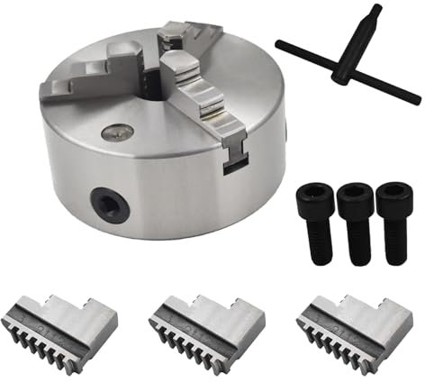 TBGCXJSV Lathe Chuck 6, Metal Lathe Chuck Self-Centering 3 Jaw, with Wrench and 2 Sets of Jaws for CNC Router Engraving Grinding Machines Milling Machines