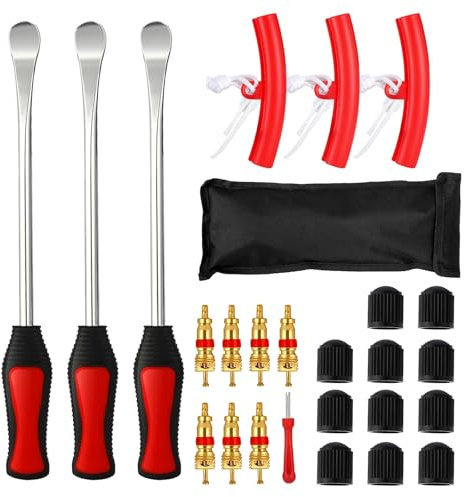 XPAPOV 27 PCS Combinazione Sollevamento Pneumatico Leva Utensile Cucchiaio, Ferro di Montaggio Pneumatico, con 3 Protezioni Cerchione, per Motocicletta, Bicicletta, Carrello Pneumatici