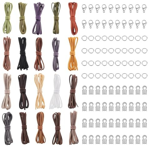 Hilo de ante sintético, cordón de piel con cierre, cuerda de ante sintético en 20 colores, cintas para manualidades con extremos de cuerda, correa de piel plana para pulseras y collares
