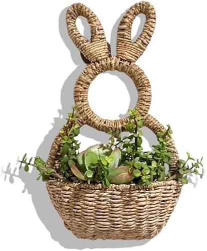 Osterhasenkorb Wandtasche, handgefertigtes Weiden-Hängedekor für Haustür, rustikaler Osterkranz, ideal für Blumen und Eier, Frühlingsveranda-Dekoration