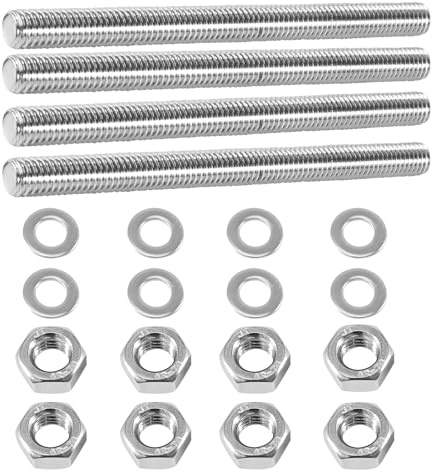 Lot de 4 tiges filetées M10 x 100 mm en acier inoxydable, tige filetée M10 avec 8 rondelles et écrou hexagonal, tige filetée pour la fabrication de meubles de construction de machines