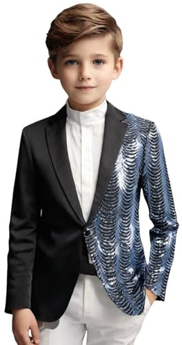 Generisch Vestes tout-petits garçons enfants costume de fête de bal de fin d'année couleur unie mode paillettes coupe ajustée manches longues revers adolescent manteau décontracté lentilles de contact
