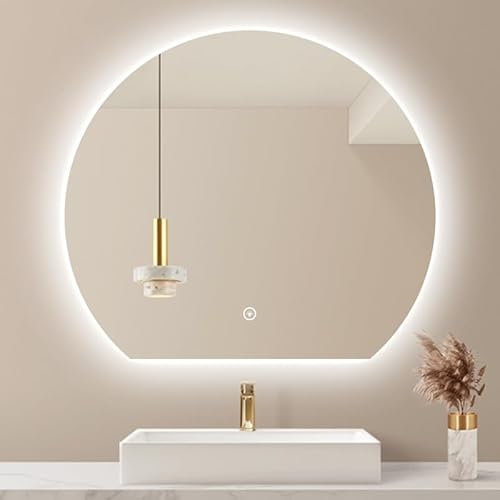 JSLJDM Specchio semicerchio con LED,Specchio da Bagno Moderno,Specchio Bagno Mezzaluna,con Taglio Giù, dimmerabile a 3 Colori Three Colors of Light 50x60cm