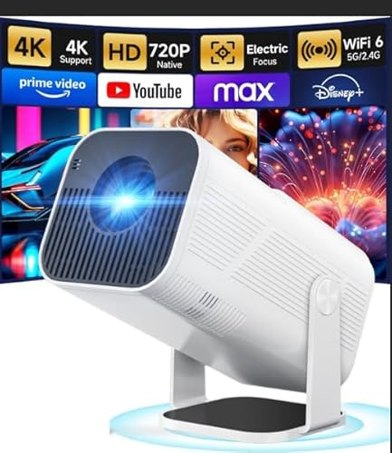 Amovfilm Mini proiettore con Android 13 WiFi 6 Bluetooth 5.2 4K 1080P correzione trapezoidale automatica Smart proiettore esterno compatibile Phone/HDMI/USB (amx500 bianco)