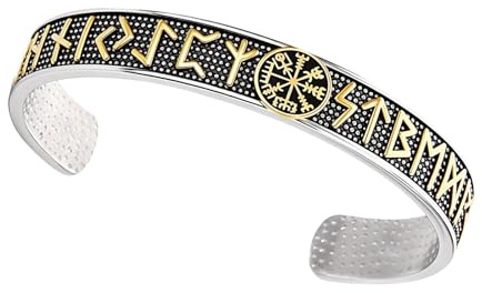 OIDEA Pulsera Abertura Runas Viking: Brazalete para Hombre Vikinga Nórdica de Noruega de Acero Inoxidable Joyas Amuleto - para Regaols