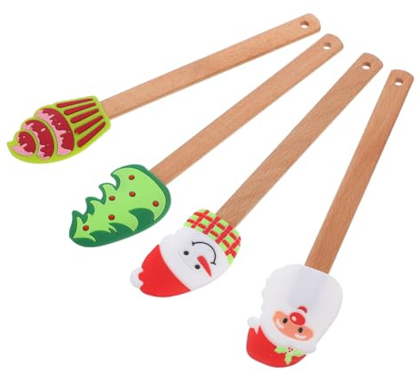 LOLIPPYY 4 Pezzi Spatole per Dolci in Silicone Tema Natale Raschietti per Crema con Forme Albero Torta e Pupazzo Utensili da Forno Versatili Appendibile Adatti Ristorante e