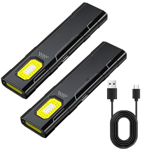 GUSHE 2 Stück Pocket-Sized Multi-Mode Led Flashlight, LED Arbeitsleuchte, Flache Mini Taschenlampe mit Magnetfuß und Clip, Wiederaufladbare Klein Taschenlampe mit 5 Modi für Wartung, Camping, Wandern