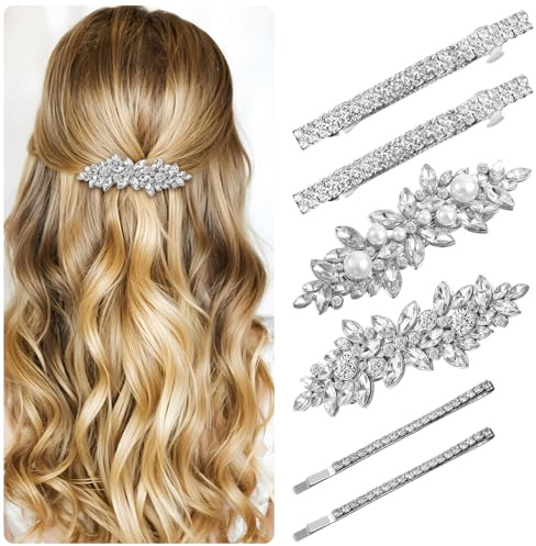 Elegaperma 6 Stück Rhinestone Hair Clips, Strass Haarspange Silber, Haarspange Strass mit Metalllegierung, Glitzer Metall Haarnadeln für Hochzeiten, Partys oder Alltagskleidung