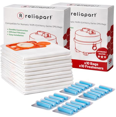 Reliapart Compatible Numatic Henry Hetty Microfibre SMS Dust Bags (20 Bags + 20 Freshener Sticks) NVM-1CH for Henry Hetty James NRV200 NVR225 RSV200 Series 604015 Dust Vacuum Cleaner Bags