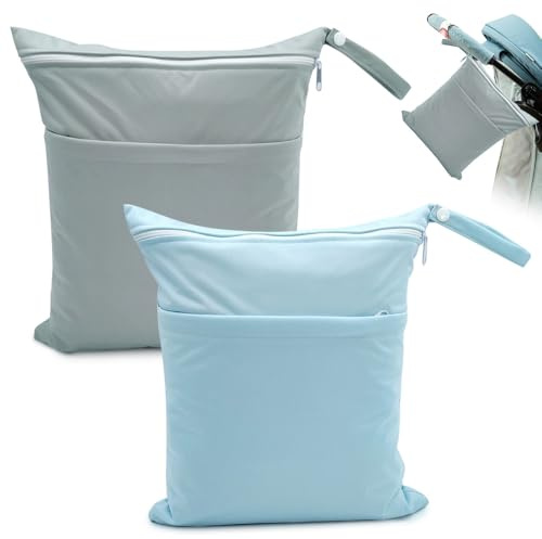 THQAE Lot de 2 Sacs étanches réutilisables pour la Natation avec Double Fermeture éclair, Grand Sac a Couches Bebe, Sac de Piscine, pour Les Voyages, la Plage, la Piscine