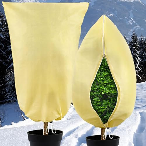 Rubu22a 2 protectores para plantas de invierno, 180 x 120 cm, protección invernal para plantas en macetas, transpirable, resistente a roturas, protección contra heladas, reutilizable, con cremallera y