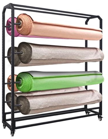 Commercial Large Fabric Display Rack Cart - Adjustable Hanging Rods & Movable Metal Shelves - Vinyl Roll Organizer for Car Color Change Film & Tablecloth (W160cm, 8 Rods)